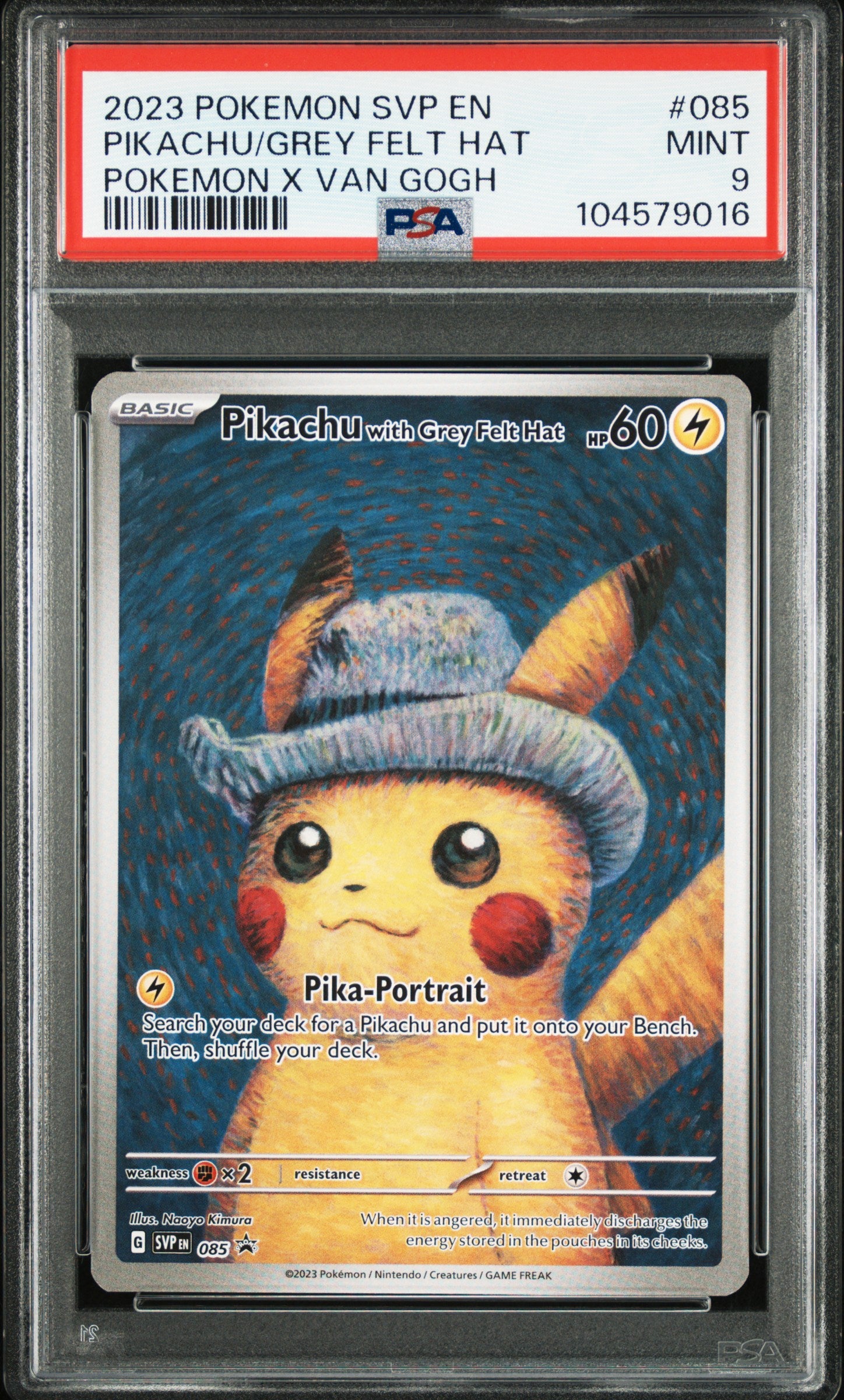 Pikachu Grey Felt Hat PSA 9 Front - Sv Black Star Promo