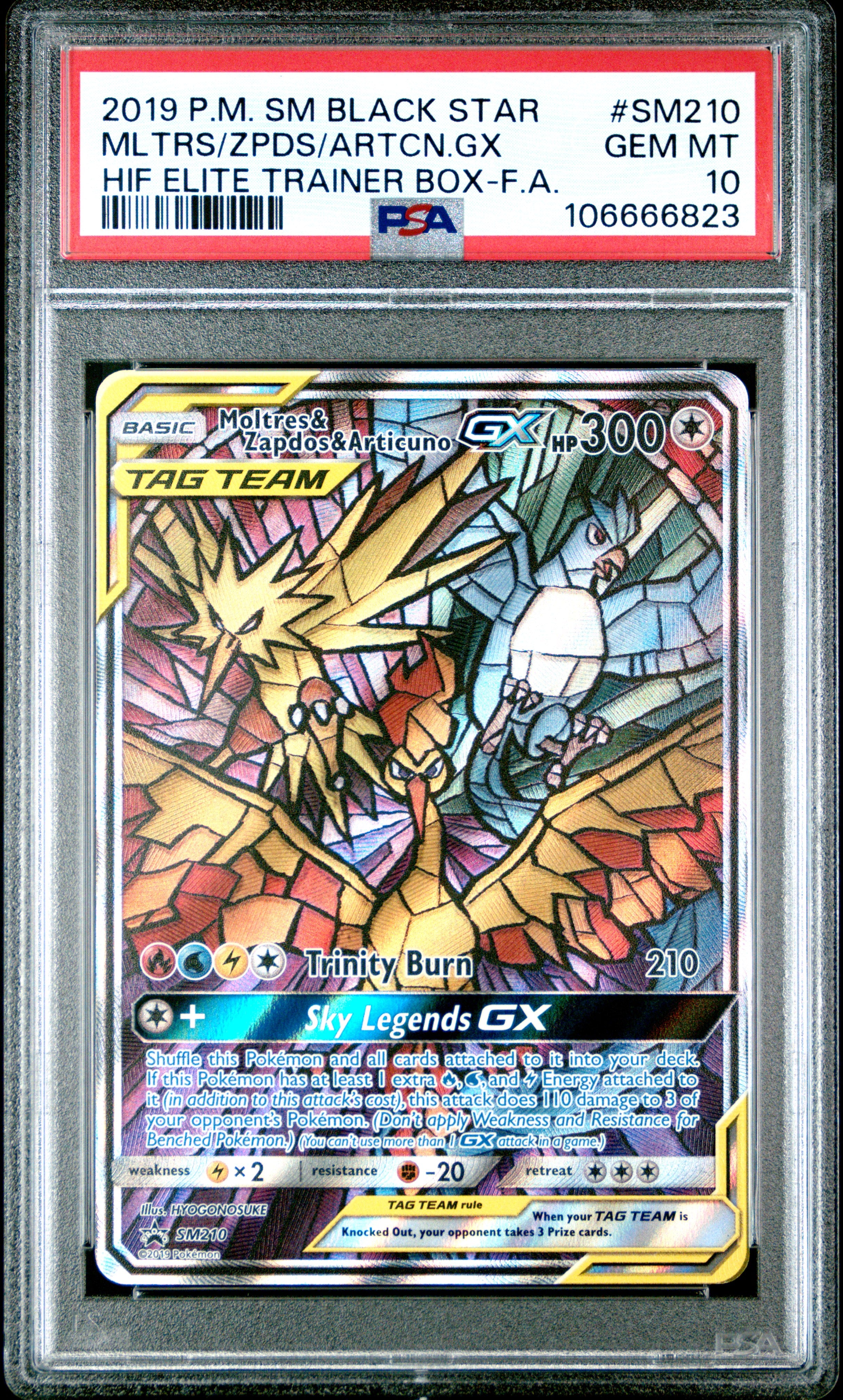 Moltres & Zapdos & Articuno GX PSA 10 Front - SM Black Star Promo