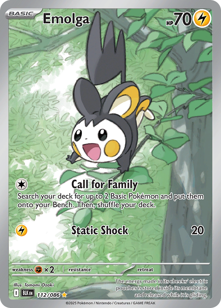 Emolga 112/086 BLK - Illustration Rare - Black Bolt - Near Mint Pokemon Card