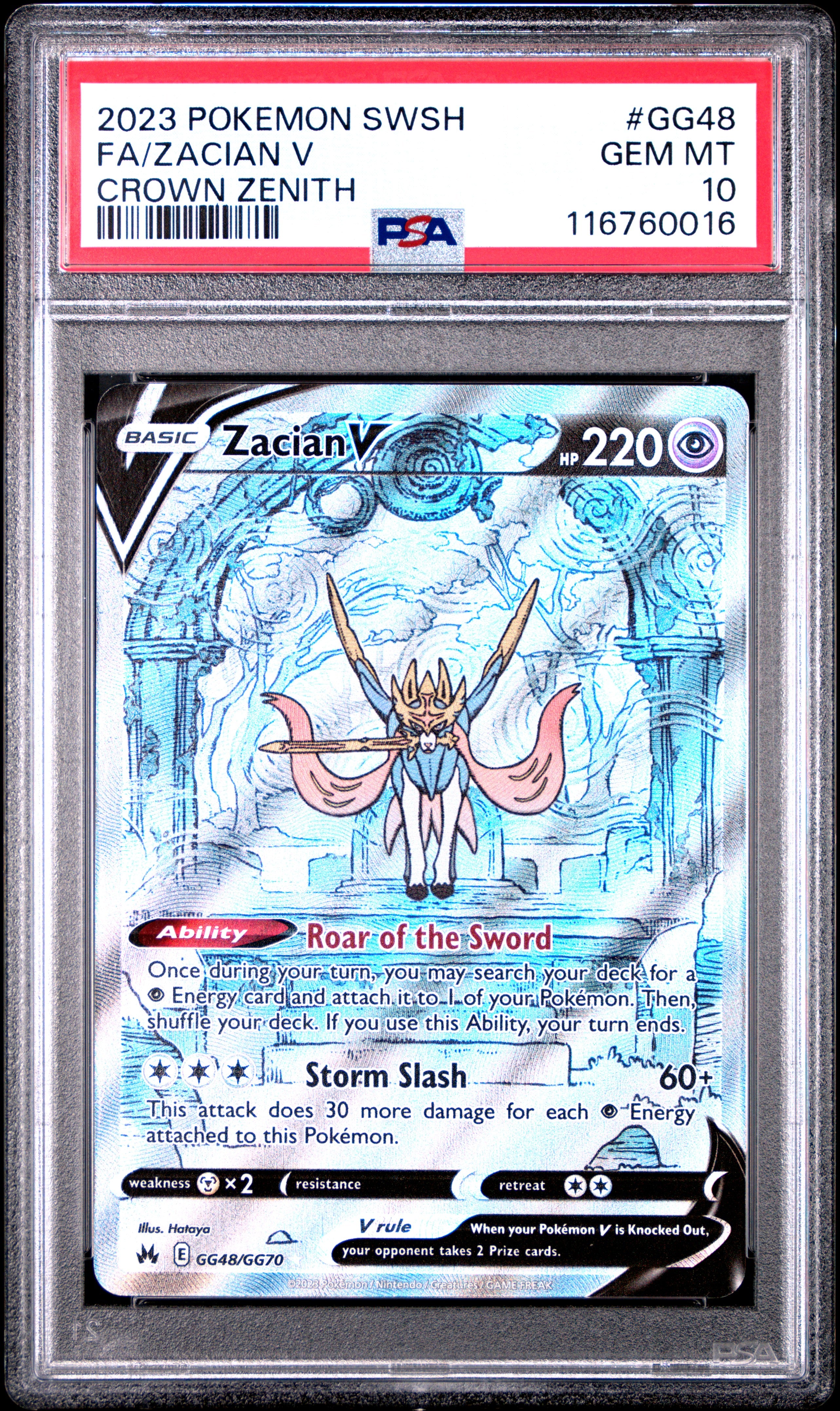 Zacian V PSA 10 - Crown Zenith - Cert 116760016 Front