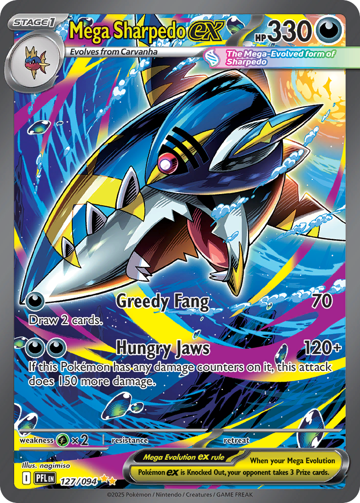 Mega Sharpedo ex 127/094 - Special Illustration Rare - Phantasmal Flames - Near Mint Pokemon Card