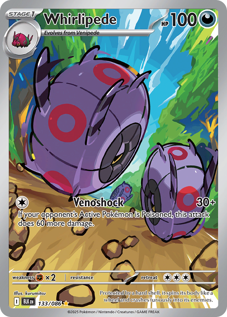 Whirlipede 133/086 BLK - Illustration Rare - Black Bolt - Near Mint Pokemon Card