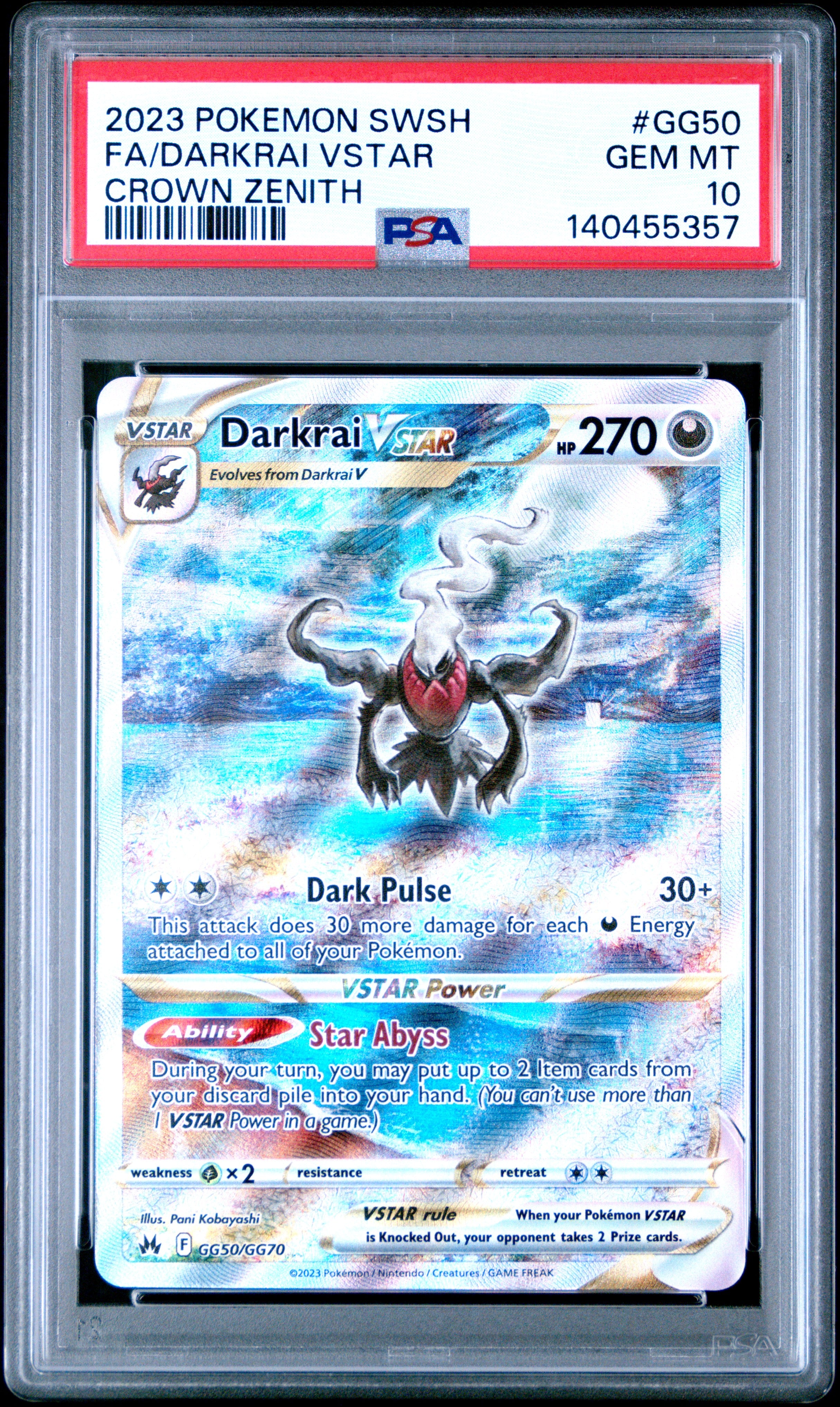 Darkrai VSTAR PSA 10 - Crown Zenith - Cert 140455357 Front