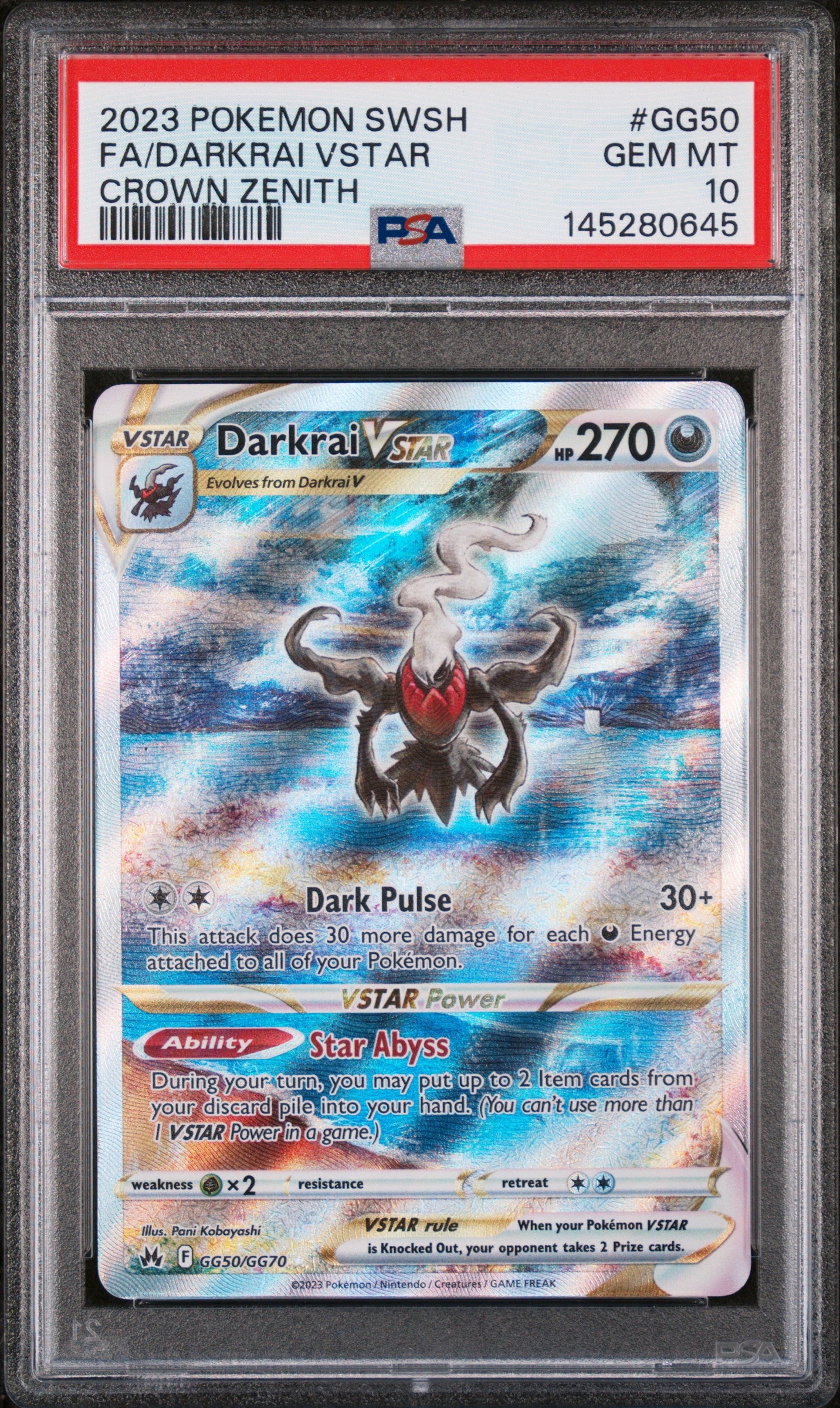 Darkrai VSTAR PSA 10 - Crown Zenith - Cert 145280645 Front