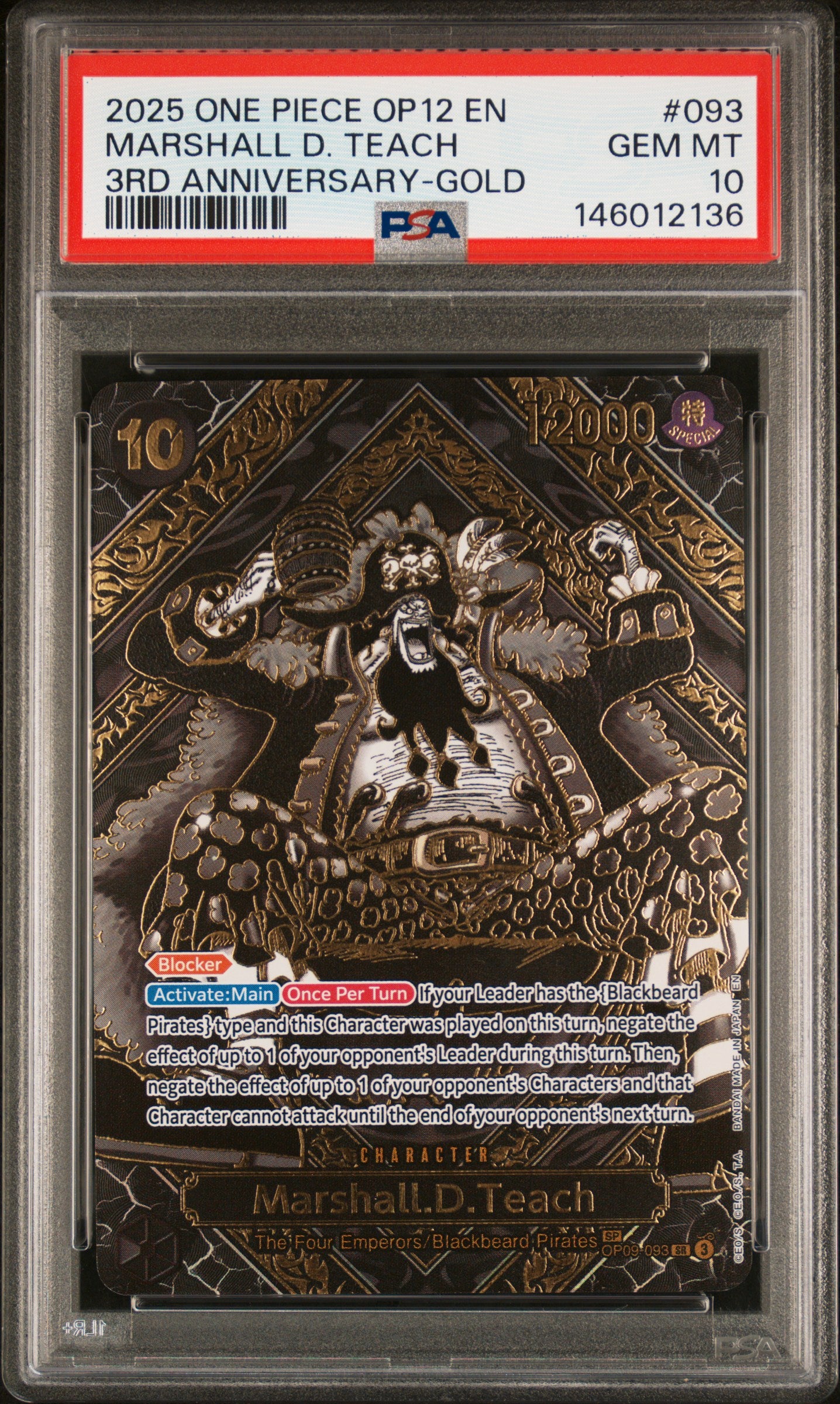 Marshall D Teach Gold PSA 10 Front - Op12-Legacy Of The Master