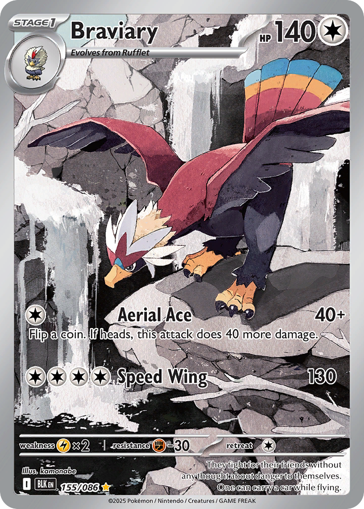 Braviary 155/086 BLK - Illustration Rare - Black Bolt - Near Mint Pokemon Card