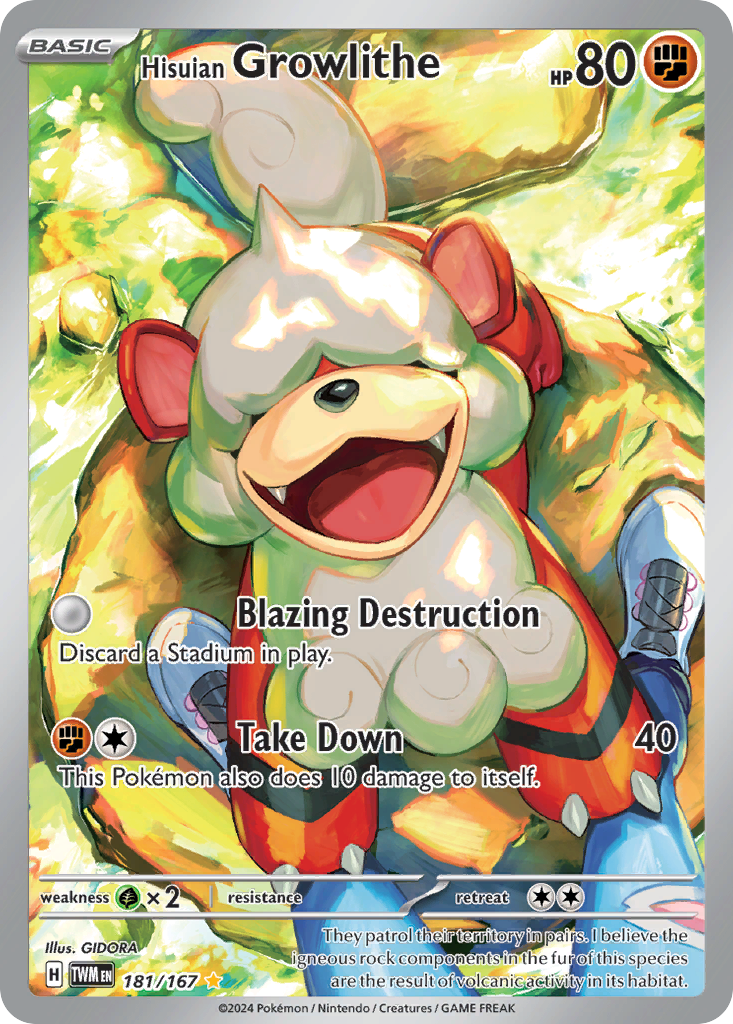 Hisuian Growlithe 181/167 - Illustration Rare - Twilight Masquerade - Near Mint Pokemon Card