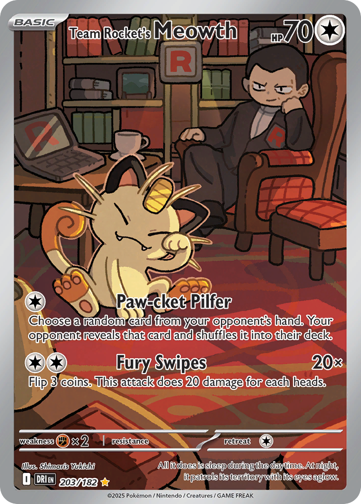 Team Rocket's Meowth 203/182 - Illustration Rare - Destined Rivals - Near Mint Pokemon Card