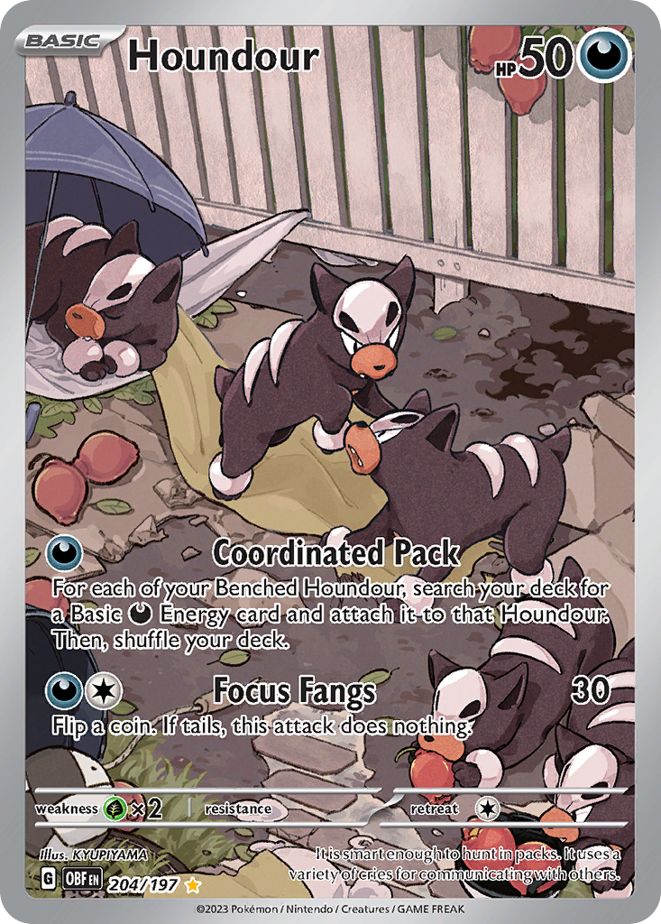 Houndour 204/197 - Illustration Rare - Obsidian Flames - Near Mint Pokemon Card