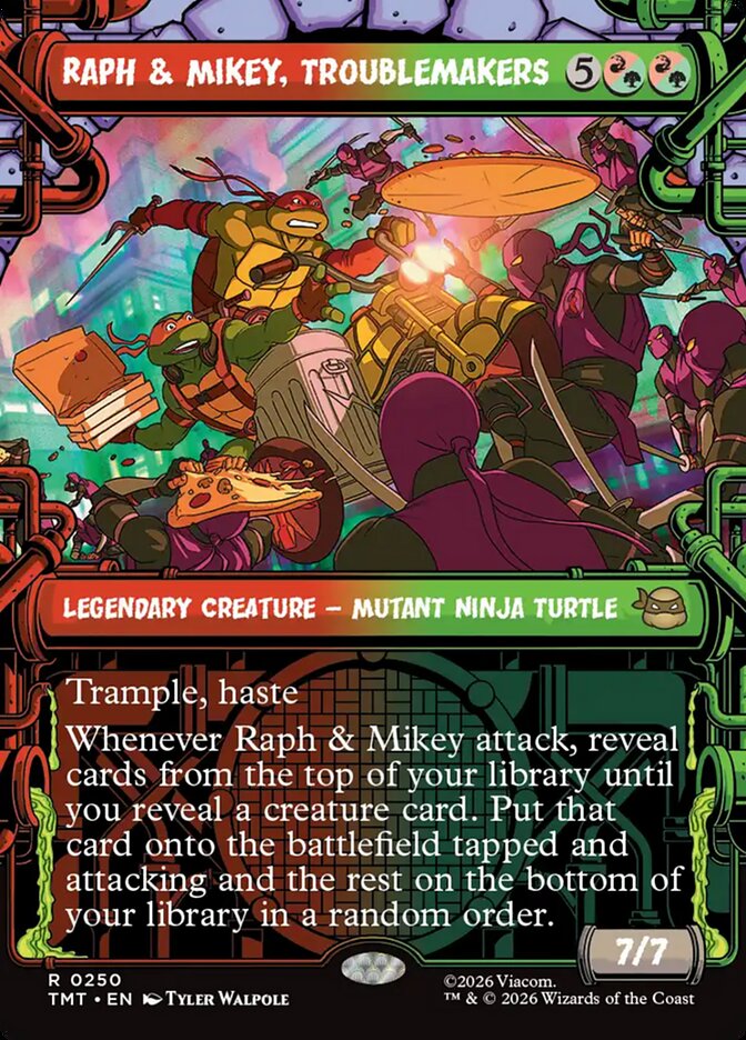 Raph & Mikey, Trouble Makers TMT-250 - Showcase Foil - Teenage Mutant Ninja Turtle - Near Mint Magic: The Gathering Card