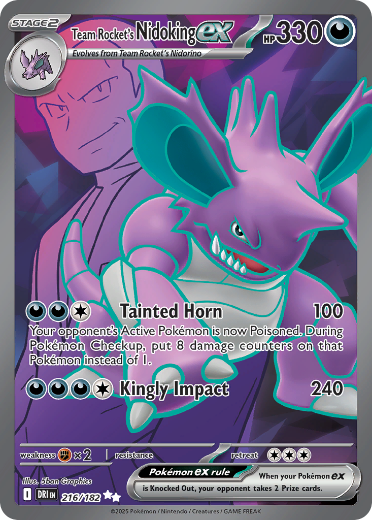 Team Rocket's Nidoking Ex 216/182 - Full Art - Destined Rivals - Near Mint Pokemon Card