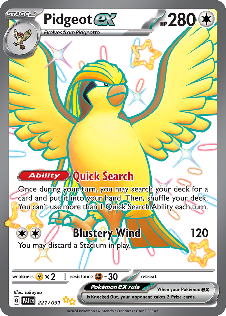 Pidgeot ex 221/091 - Shiny Full Art - Paldean Fates - Near Mint Pokemon Card