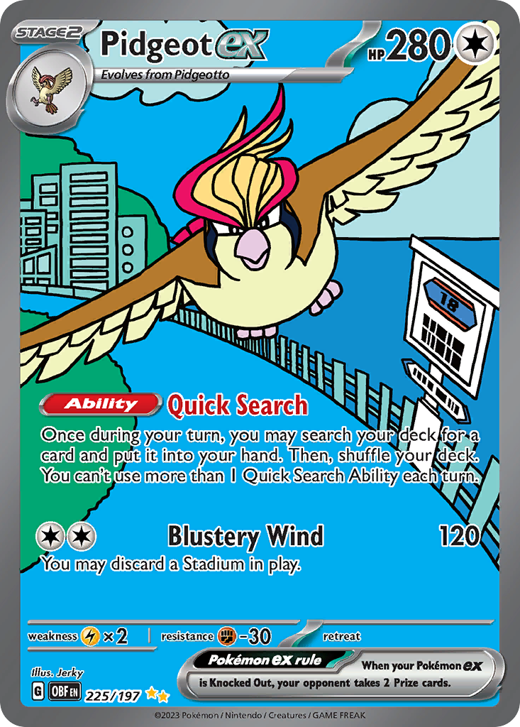 Pidgeot ex 225/197 - Special Illustration Rare - Obsidian Flames - Near Mint Pokemon Card