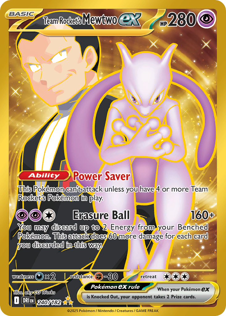 Team Rocket's Mewtwo Ex 240/182 - Gold Rare - Destined Rivals - Near Mint Pokemon Card