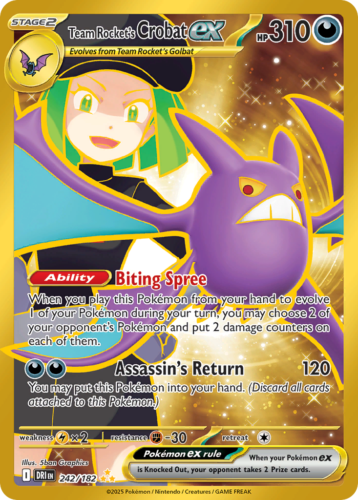 Team Rocket's Crobat Ex 242/182 - Gold Rare - Destined Rivals - Near Mint Pokemon Card