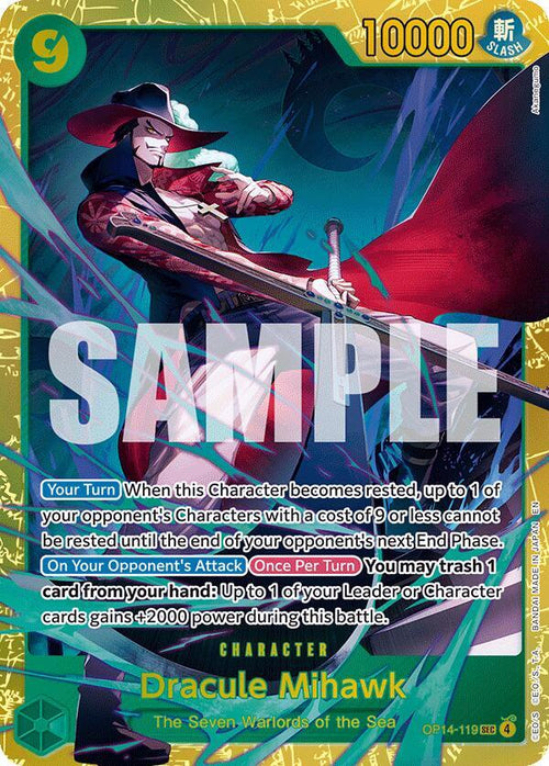 Dracule Mihawk OP14-119 SEC - Secret Rare - The Azure Sea's Seven - Near Mint One Piece Card
