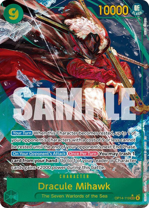 Dracule Mihawk OP14-119 SEC AA - Secret Rare Alternate Art - The Azure Sea's Seven - Near Mint One Piece Card