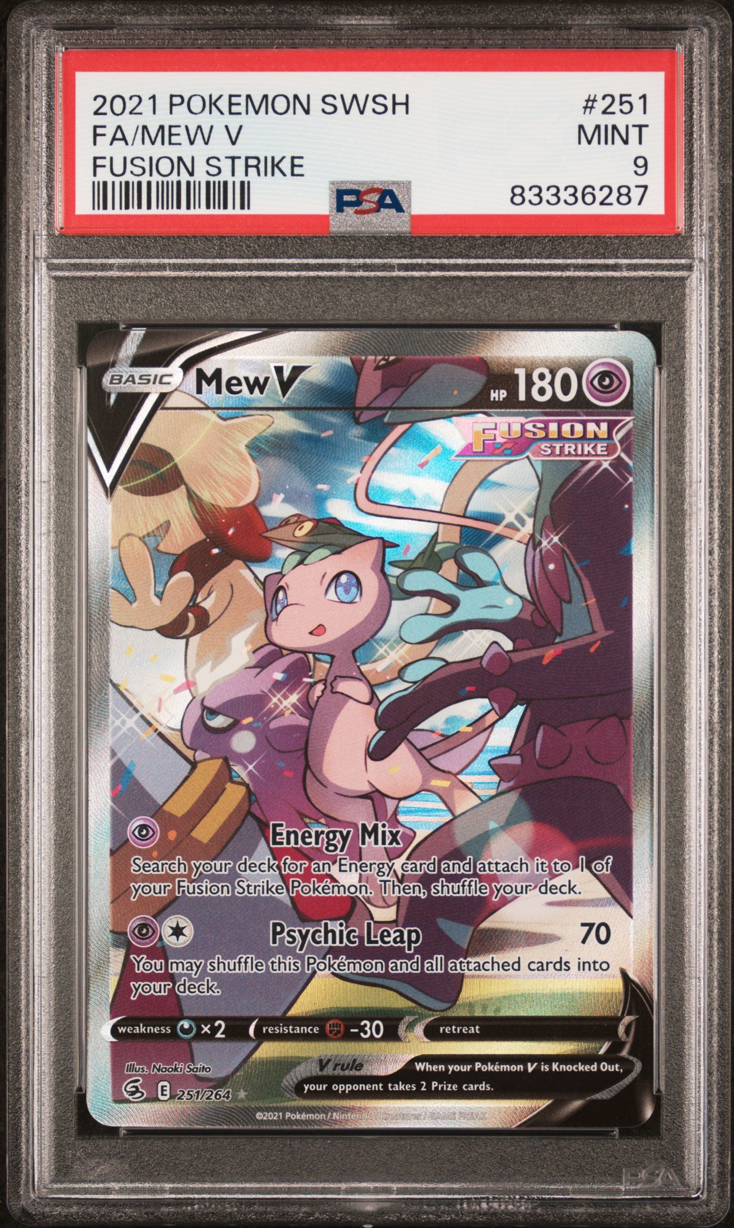 Mew V PSA 9 Front - Sword & Shield Fusion Strike