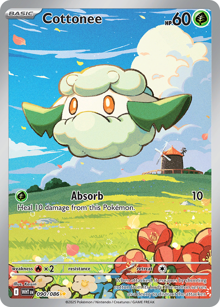 Cottonee 090/086 WHT - Illustration Rare - White Flare - Near Mint Pokemon Card