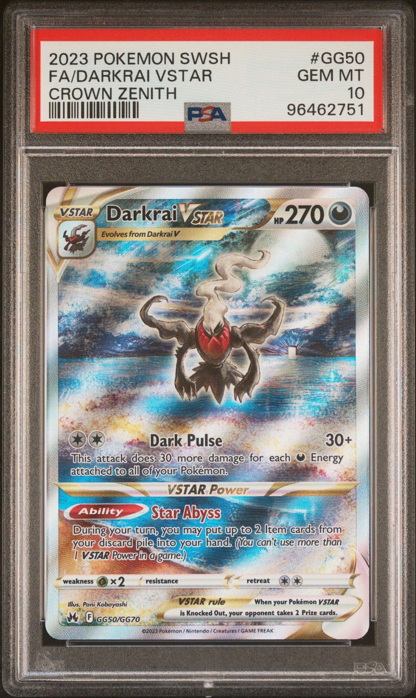 Darkrai Vstar PSA 10 Front - Crown Zenith