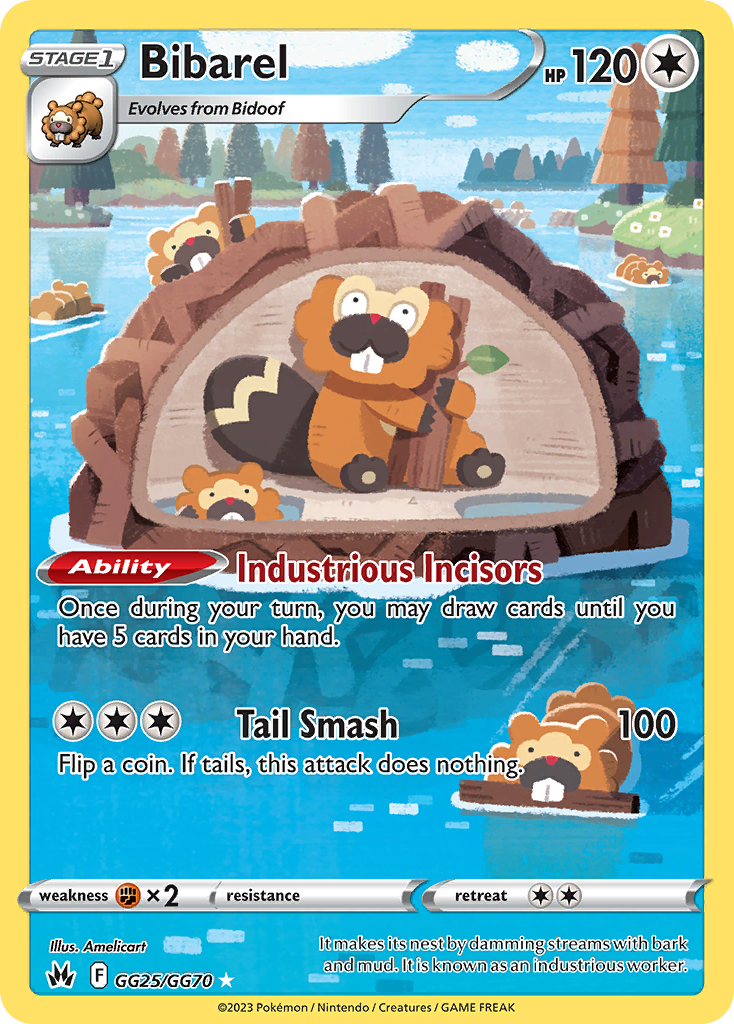 Bibarel GG25/GG70 - Crown Zenith - Near Mint Pokemon Card