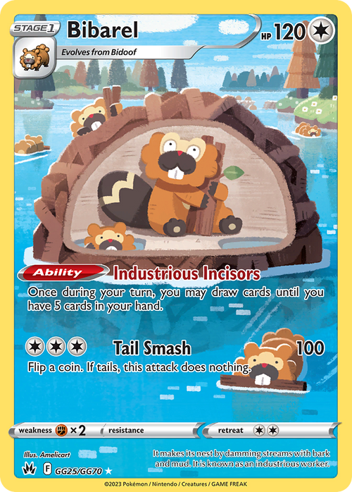 Bibarel GG25/GG70 - Crown Zenith - Near Mint Pokemon Card