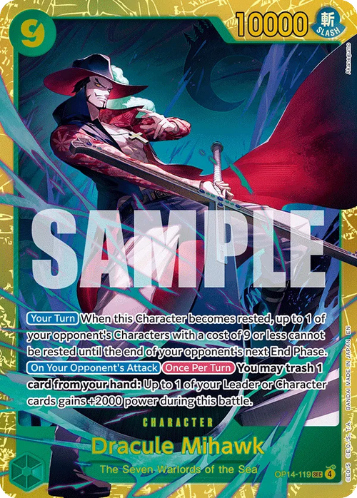 Dracule Mihawk OP14-119 SEC - The Azure Sea's Seven - Near Mint One Piece Card