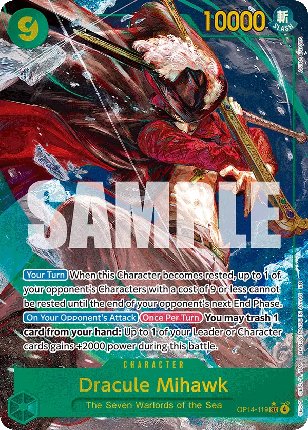 Dracule Mihawk OP14-119 SEC AA - The Azure Sea's Seven - Near Mint One Piece Card
