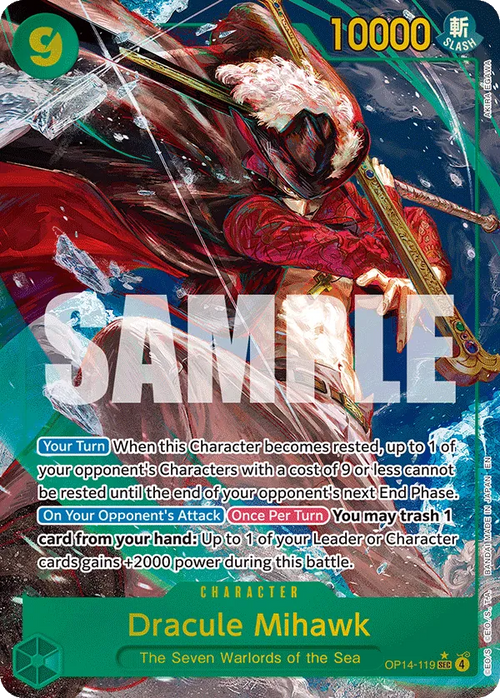 Dracule Mihawk OP14-119 SEC AA - The Azure Sea's Seven - Near Mint One Piece Card