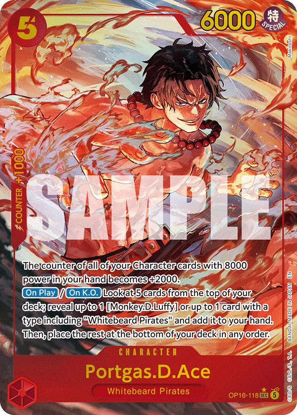 Portgas.D.Ace OP16-118 SEC AA - Secret Rare Alt Art - The Time of Battle - Near Mint One Piece Card