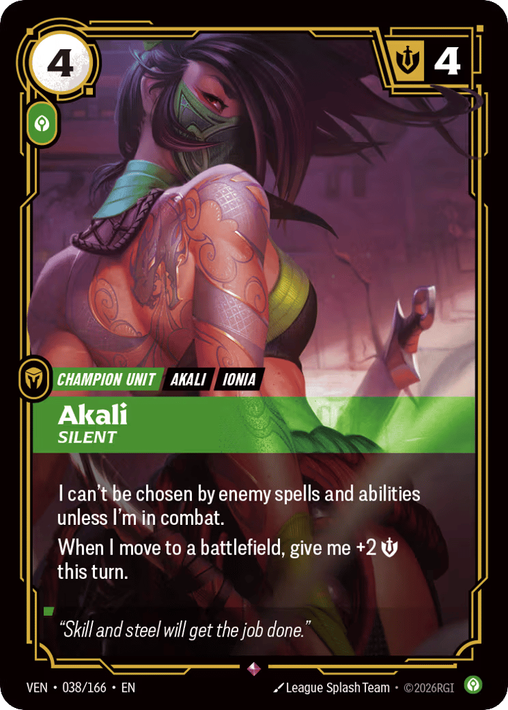 Akali - Silent VEN-038 - Rare - Vendetta - Near Mint Riftbound Card