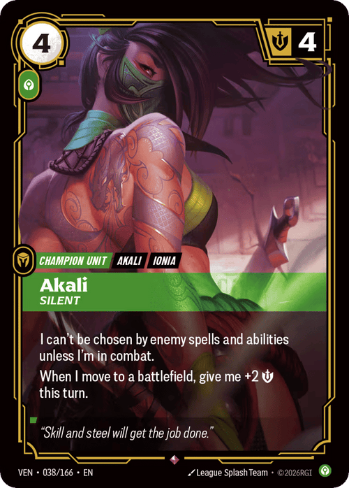 Akali - Silent VEN-038 - Rare - Vendetta - Near Mint Riftbound Card