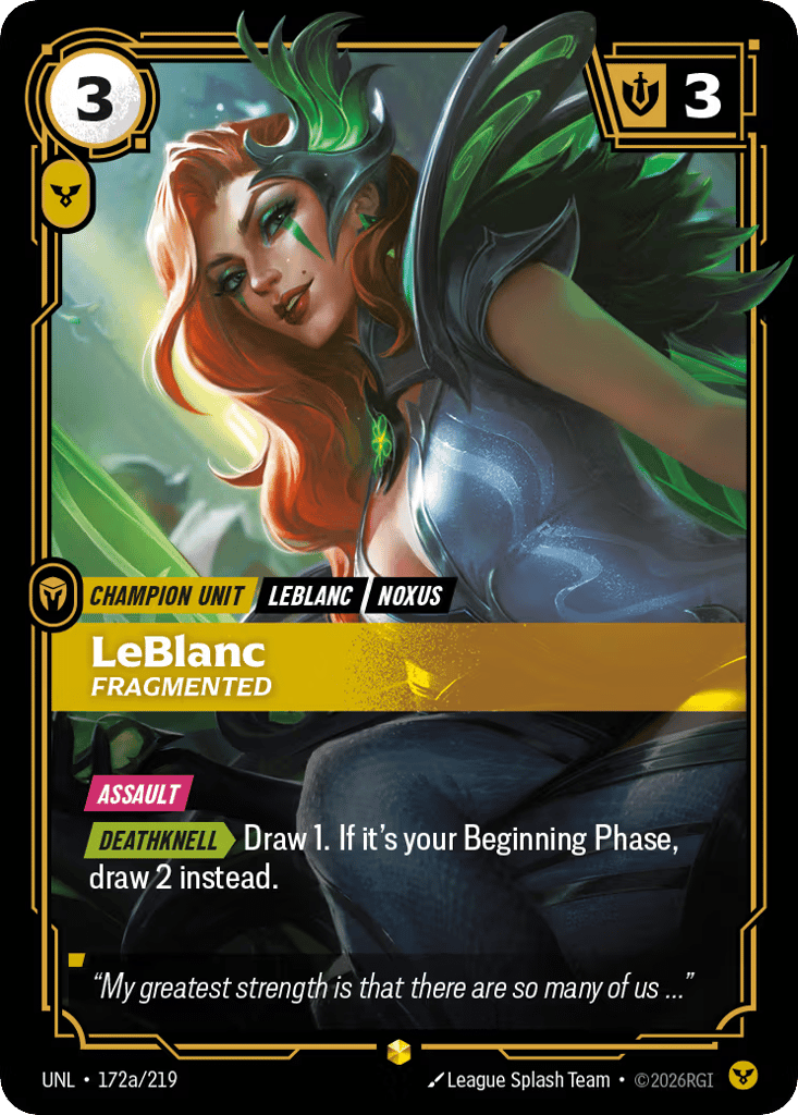 LeBlanc - Fragmented UNL-172a - Alternate Art - Unleashed - Near Mint Riftbound Card