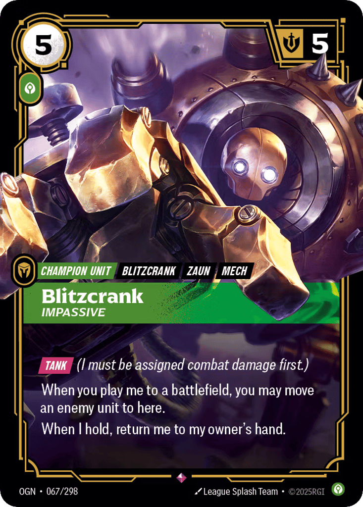 Blitzcrank - Impassive OGN-067 - Rare - Origins - Near Mint Riftbound Card