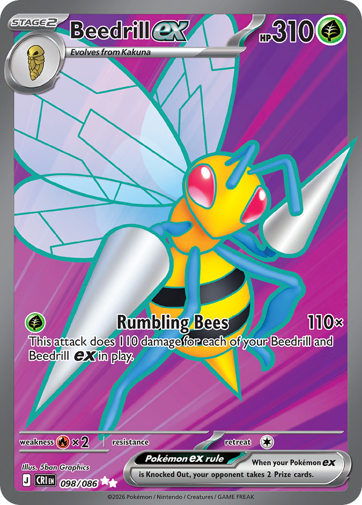 Beedrill ex 098/086 - Full Art - Chaos Rising - Near Mint Pokemon Card