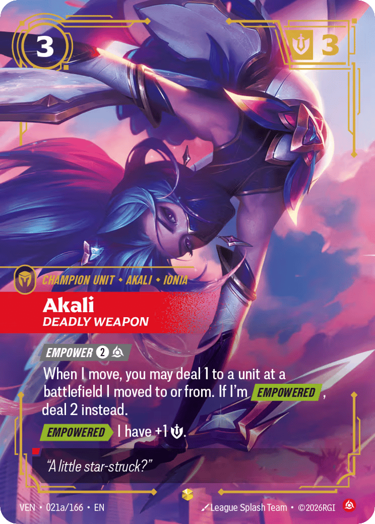 Akali - Deadly Weapon VEN-021a - Alternate Art - Vendetta - Near Mint Riftbound Card