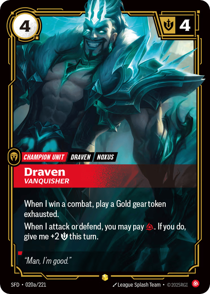 Draven - Vanquisher SFD-020a - Alternate Art - Spiritforged - Near Mint Riftbound Card