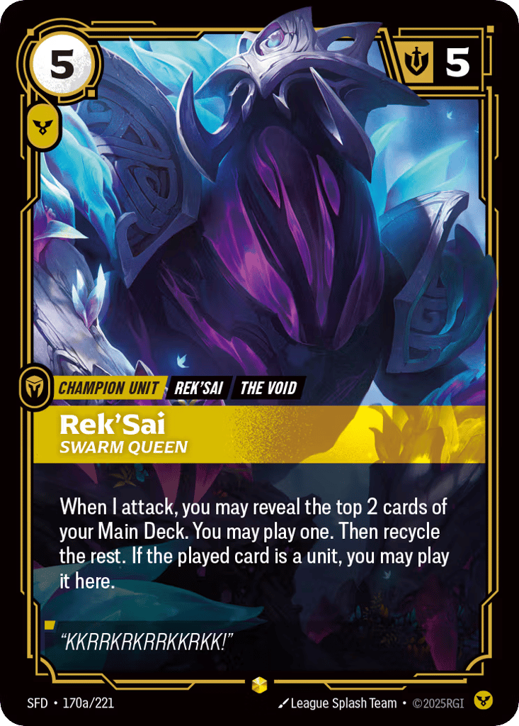Rek'Sai - Swarm Queen SFD-170a - Alternate Art - Spiritforged - Near Mint Riftbound Card