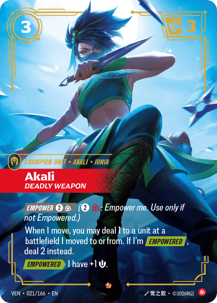 Akali - Deadly Weapon VEN-021 - Epic - Vendetta - Near Mint Riftbound Card